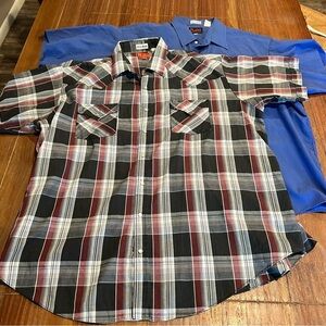 Big Man Ely Plains Short Sleeve Pearl Snap Shirts Plaid & Blue Lot of 2 Size 2X